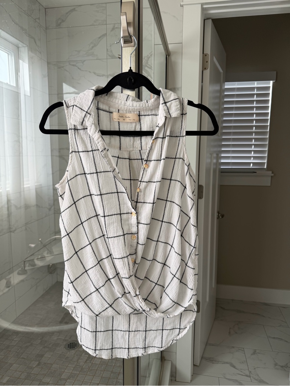 Anthropologie Isabella Sinclair Sleeveless White Windowpane Button-Front Top